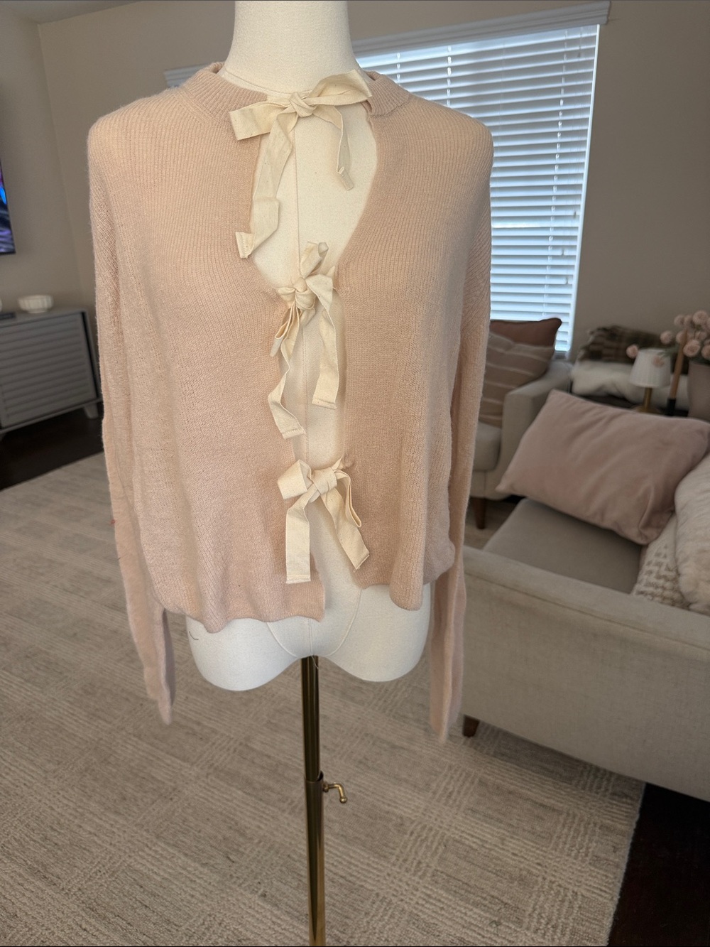 Zara Blush Pink Bow-Tie Open Cardigan